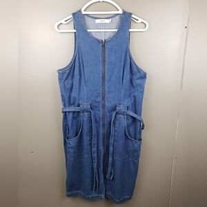 Just Fab Sheath Denim Dress Womens Size XL Full Zip 100% Cotton Belt Pockets
